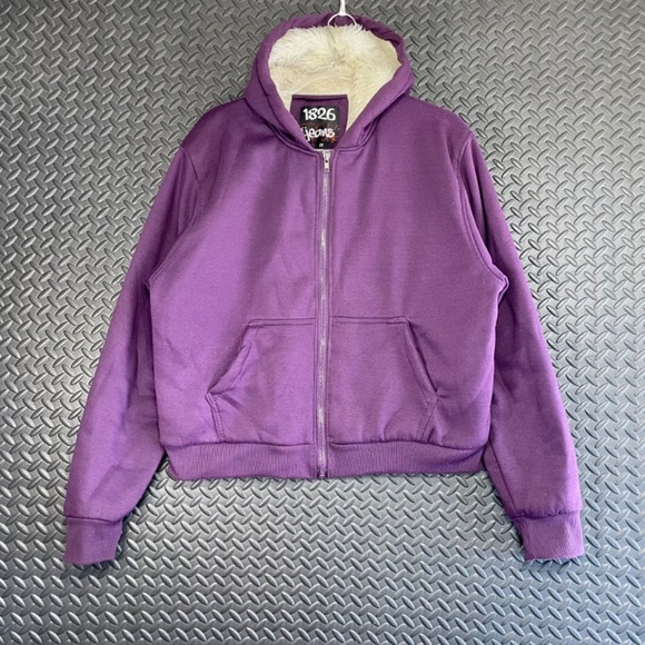 Vintage Y2K 1826 Sports Jeans Purple Sherpa Lined Full Zip‎ Up Sweater Men's 2XL - Picture 1 of 8